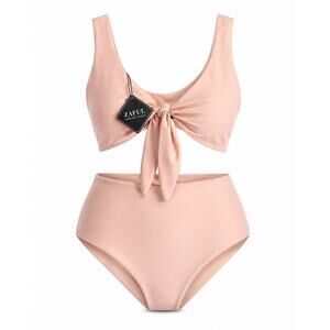 ZAFUL Blush Pink Tie Front Bikini Medium US 6 Barbiecore Coquette Y2K‎ Swimwear
